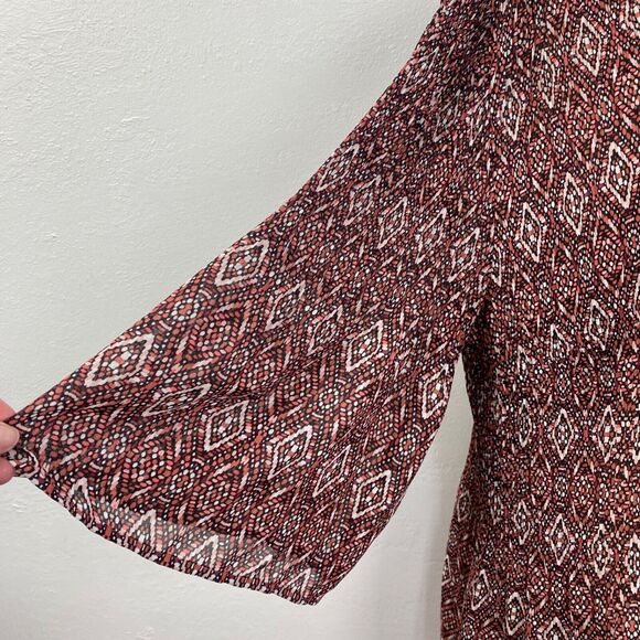 Catherines Womens Tunic Blouse 14/16 0X Boho Pleated Beaded 3/4 Bell Sleeves - Picture 5 of 10